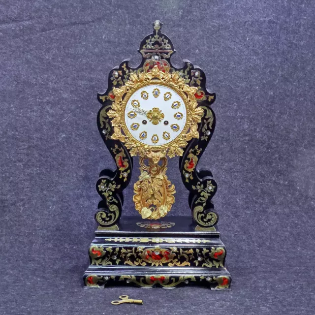 A Rare Find! Large 19Th C French Japy Freres Boulle Inlaid Portico Mantel Clock