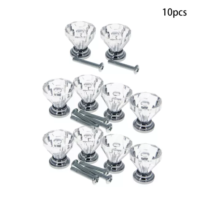 10Pcs Crystal Glass Diamond Door Knobs Cupboard Cabinet Drawer Pull Handles