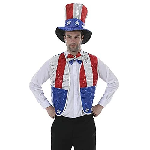 Uncle Sam Sequin Costume 4th July, Patriotic Fancy Dress Vest Set American