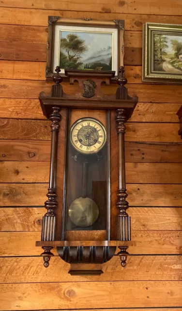 Antique Walnut Vienna Wall Clock / Mechanical Wall Clock c1920 / FREE DELIVERY