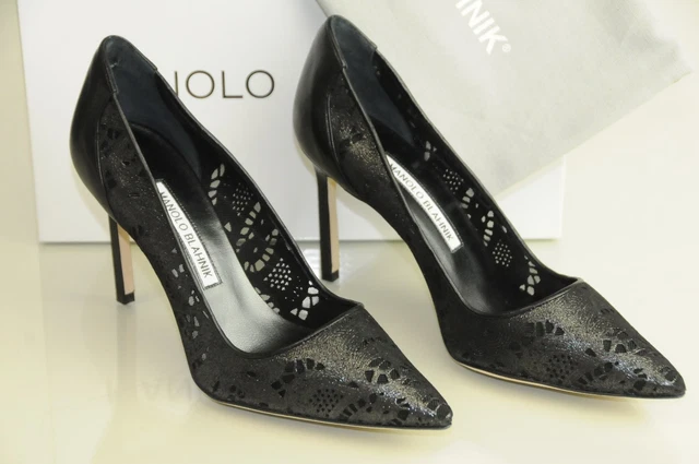 Bottes Cheville Manolo Blahnik DENTELLE BB 90 Talons Hauts Cuir Noir Taille 41 - Neuf Avec Emballage