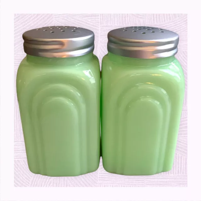 NEW Jadeite Green Glass Arch 3 3/4" H Salt & Pepper Shakers NO LETTERING