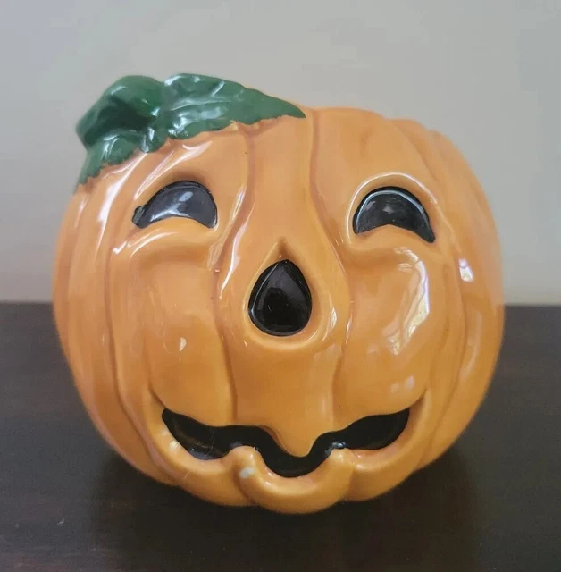 VTG Holland Floral Pumpkin Planter Fall Granny Decor Vintage Halloween