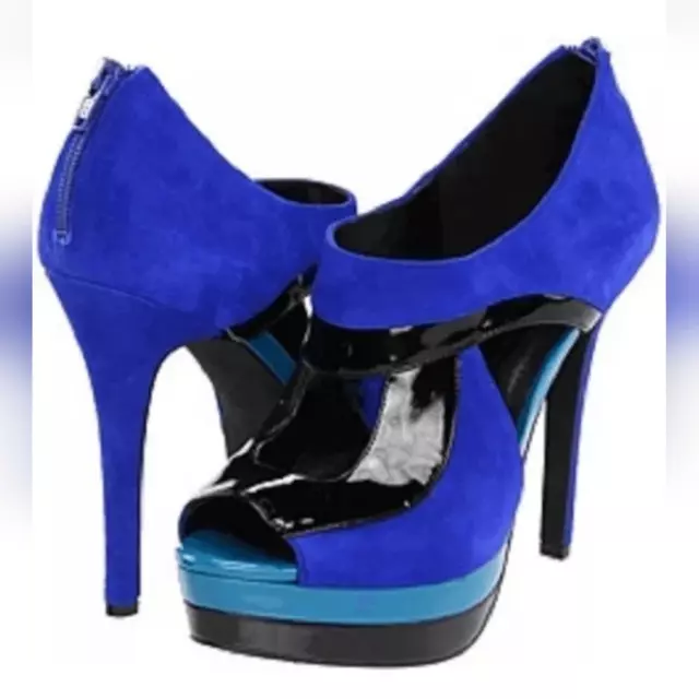 Jessica Simpson Evannan Royal Blue Suede & Patent Leather Platform Heels Size 6