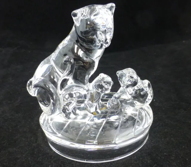 RCR Royal Crystal Rock Cat & Kittens Glass Figurine Lead Crystal Made In Italy