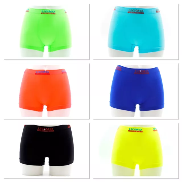 6-12 Set UOMO Kinder Jungen Boxershorts Unifarben Neon Unterwäsche Microfaser