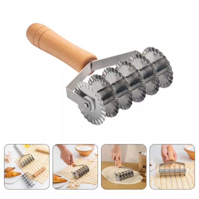 Stainless Steel Noodle Lattice Roller with Wood Handle for Baking-OK