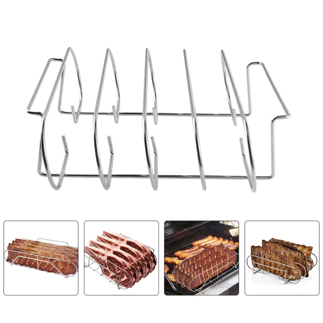 STAINLESS STEEL RIB Rack & Steak Holder for Portable Grills & Outdoor ...