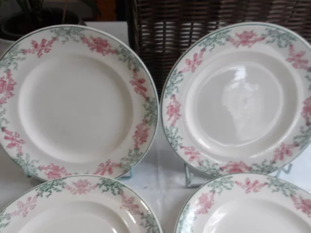 6 ANCIENNES ASSIETTES PLATES rose & vert Longwy Modéle Doris. DIAM 24 CM. 2