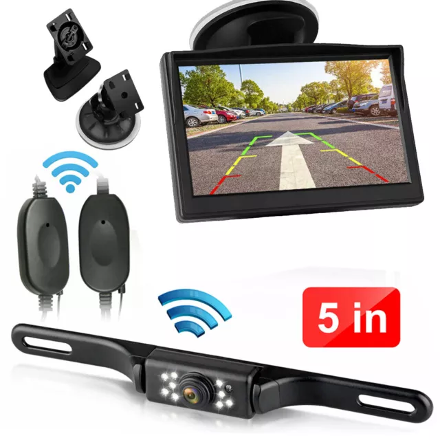 5" Monitor Wireless Reverse Camera Backup Night Vision Kit Car Rear View System