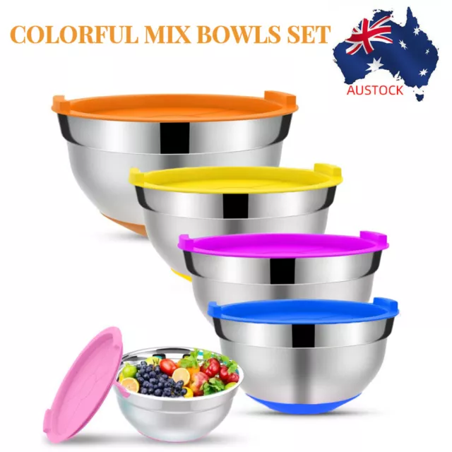 AU Stainless Steel Mixing Bowls 5 Set With Lids Non-Slip Bottoms