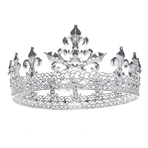 Full King Crown for Men Silver Metal Tiaras Pageant Party Male's Hats