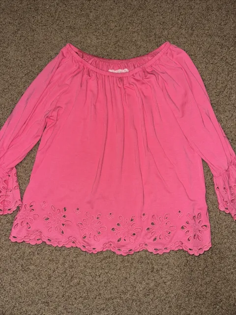 Cupio Juliana Pink Women M Embroidered Laser Cut 3/4 sleeve Top Off The Shoulder
