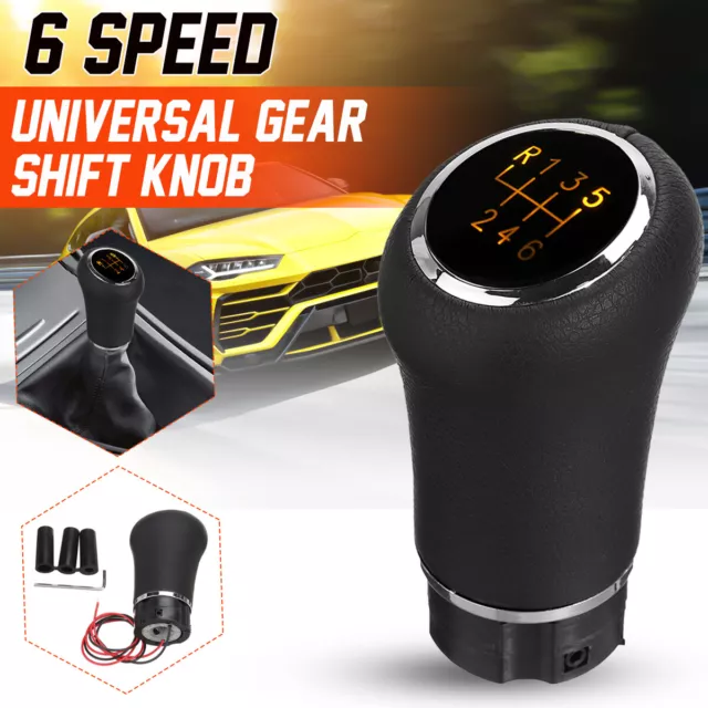 Universal 6 Speed Manual Car Gear Stick Shift Knob Shifter W/ Yellow LED Light