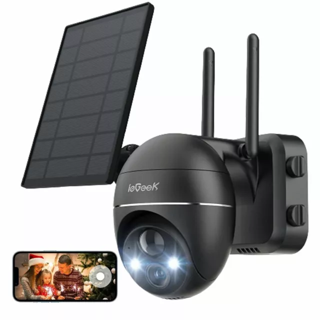 ieGeek 2K Wireless Solar Security Camera 360°PTZ WiFi Battery Powered CCTV ,PIR