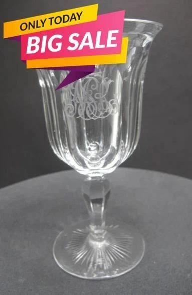 Signed Hawkes ABP wine American Brilliant Period hand Cut Glass Monogramed