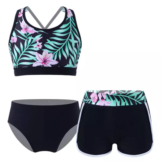 Pantaloncini slip tankini con stampa floreale bambina set costume da bagno piscina spiaggia