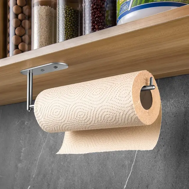 Soporte para toallas de papel debajo del gabinete - Papel de acero inoxidable autoadhesivo o perforador