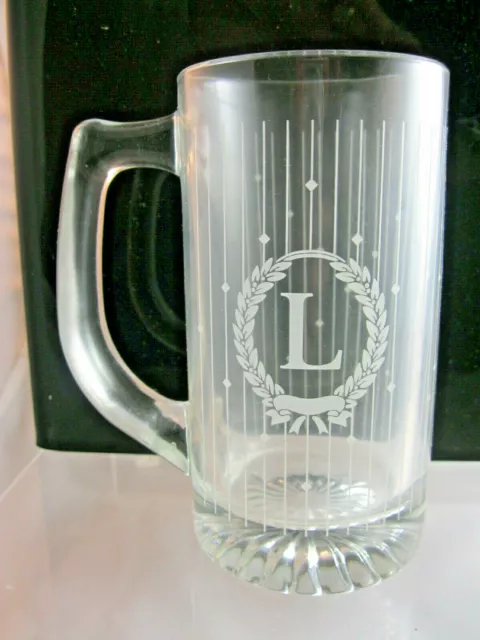 Avon Vintage Personally Yours "L" Initial Mugs - Glass - One Pair - NIB