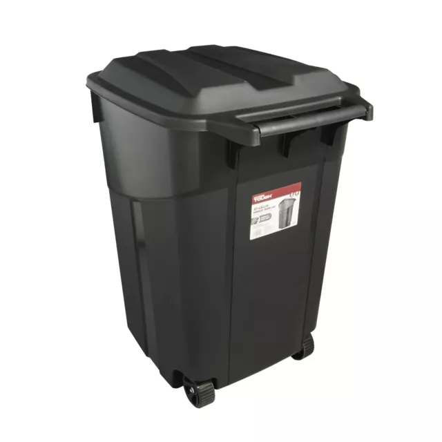 45 GALLON WHEELED Heavy Duty Plastic Garbage Can, Attached Lid, Black ...