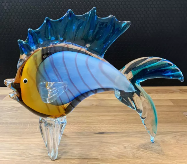 Glasfigur Fisch Skulptur Dekofigur Glaskunst Kristallglas Deko Statue Murano Art