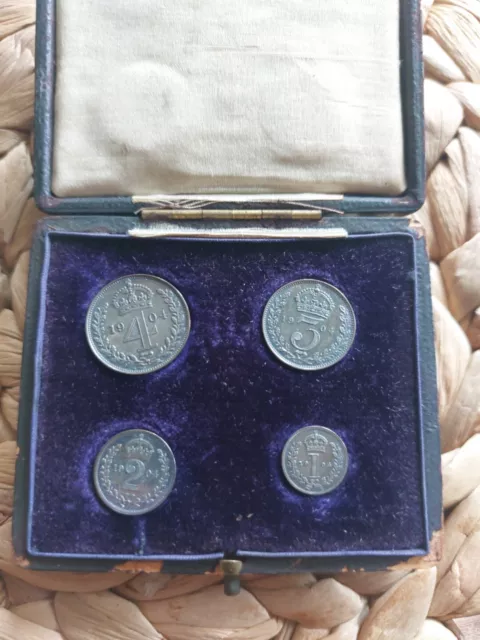 1904 Edward Vii Full Set Of Maundy Coins In Original Box.