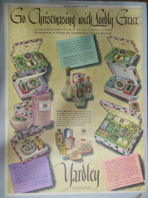 Yardley Ad: Christmas Gift Sets! Cologne, Makeup ! from 1939 Size: 15 x 22 inch