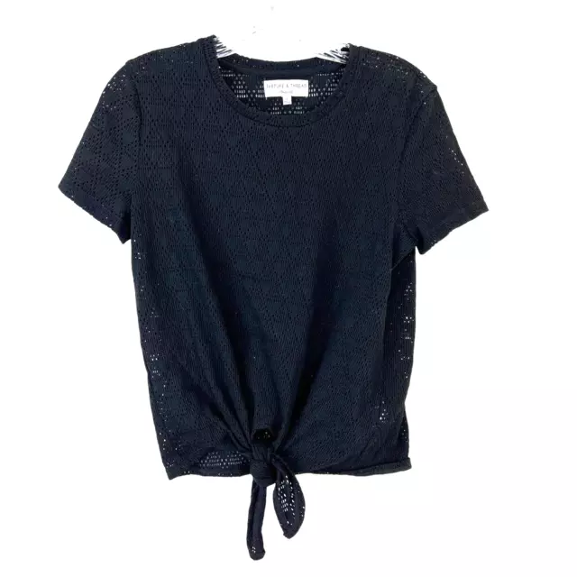 Madewell Texture & Thread Tie Front Top Tee Black Short Sleeve Womens Small