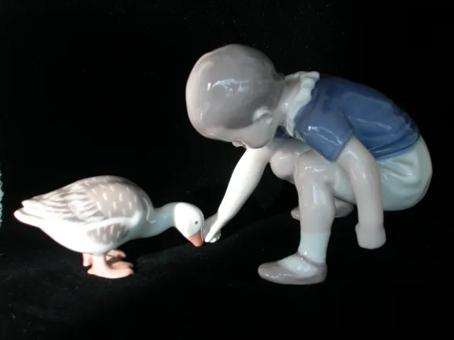 Bing & Grondahl B&G Boy Dickie + Goose Porcelain Figurine #1636 & #1902, Denmark
