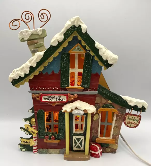 Kurt Adler Snowtown Village Claus & Co Workshop Lighted Musical Building WORKS