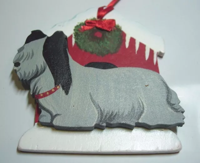 NEW CHRISTMAS TREE ORNAMENT XMAS WOODEN DOG HOUSE CANINE WOOD skye terrier gray