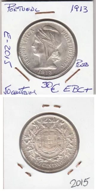 E2015 Moneda Portugal Plata 50 Centavos 1913 Ebc+