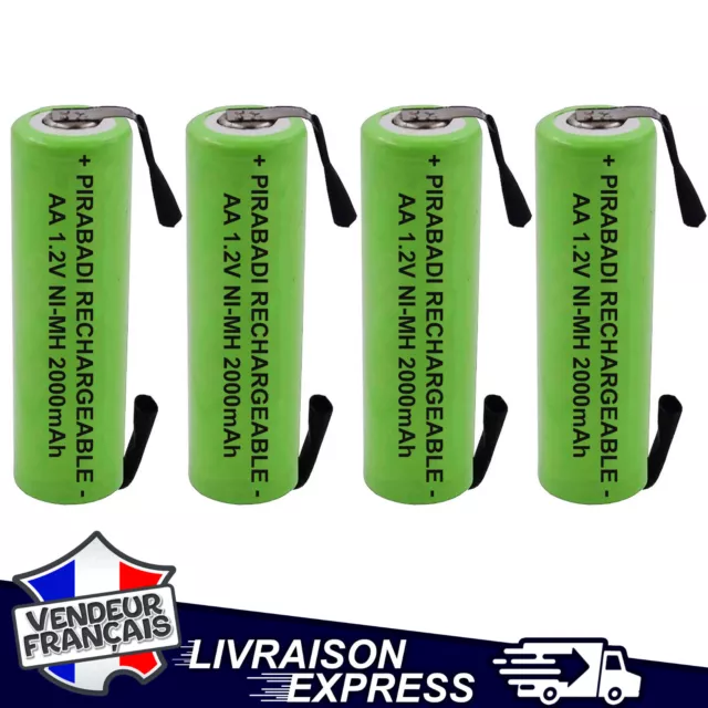 4 PILE ACCU RECHARGEABLE 2000mAh 1.2V NI-MH AA LR06 PÂTE BROCHE A SOUDER (1577)