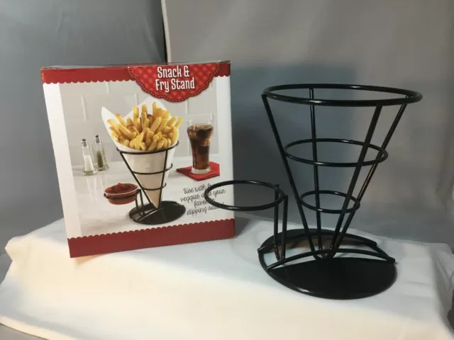 NEW Snack & French Fry Cone Stand w/ Dipping Cup Rack Appetizer Vegetable NIB