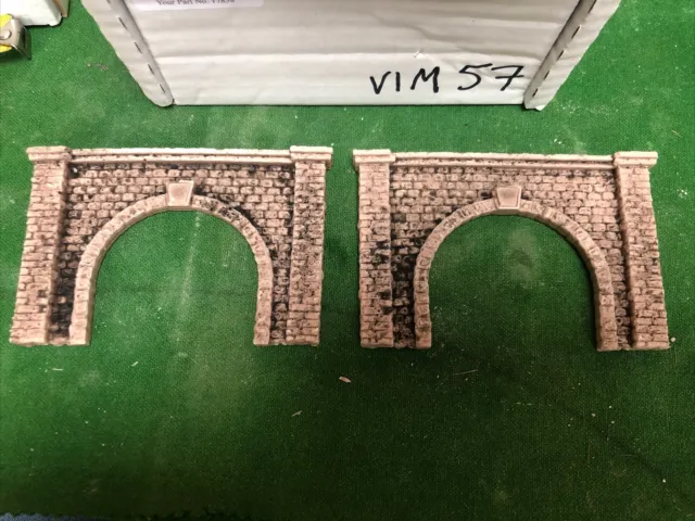N Scale Tunnel portals X 2 -Twin Track - Stone Style, Painted & Weathered VIM57