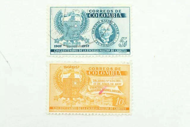 1957 Colombia Cadet School 10 & 5 Cent Postage Stamps, Very Nice Canceled Stamps