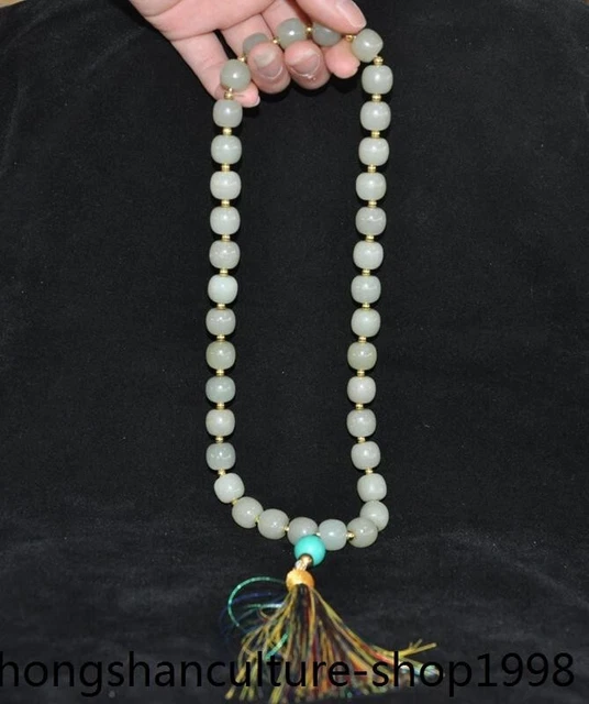 14'' China Hetian jade Exorcism Buddha Statue beads  amulet Bracelets Hand Chain