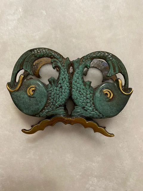 Vintage Hakuli Brass Metal Fish Napkin Note Letter Holder Made in Israel , 5.5"