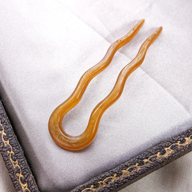 Pettine per capelli vintage anni 1900 piccolo ondulato 2 poli finta ambra guscio di tartaruga celluloide