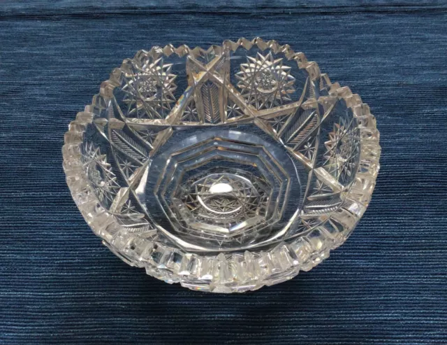American Brilliant Footed Deep Cut Glass Bowl Crystal Hobstar Circle Sawtooth