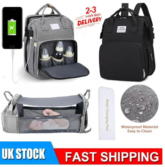 Large Mummy Nappy Diaper Bag Baby Travel Changing Nursing Backpack +Bed Black