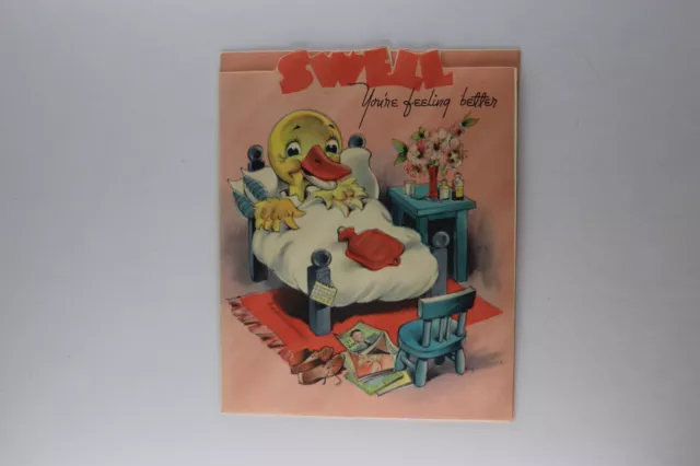 Vintage Cute Duck Glad You're Feeling Better Unused Greeting Card c.1950's