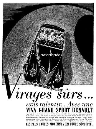 Publicité Originale 1937 Renault Viva Grand Sport - 6 Cylindres Freinage Instantané