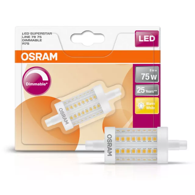 Osram LED Leuchtmittel Star Line 78mm 8W =75W R7s klar FS warmweiß 2700K DIMMBAR