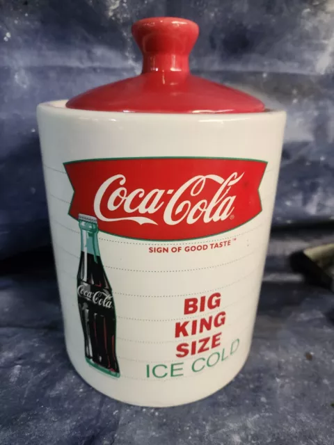 Coca Cola Big King Size Cold Red And White Ceramic Cookie Jar With Lid