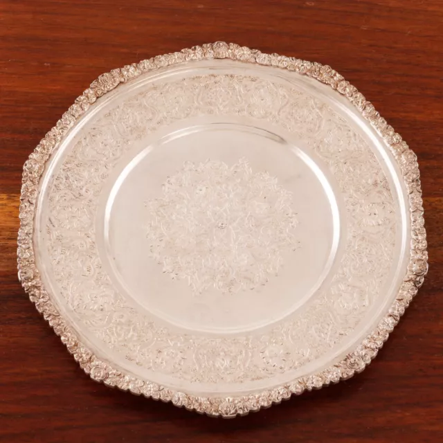 Middle Eastern .875 Silver Cracker Plate Decagonal, Floral Repousse No Monogram