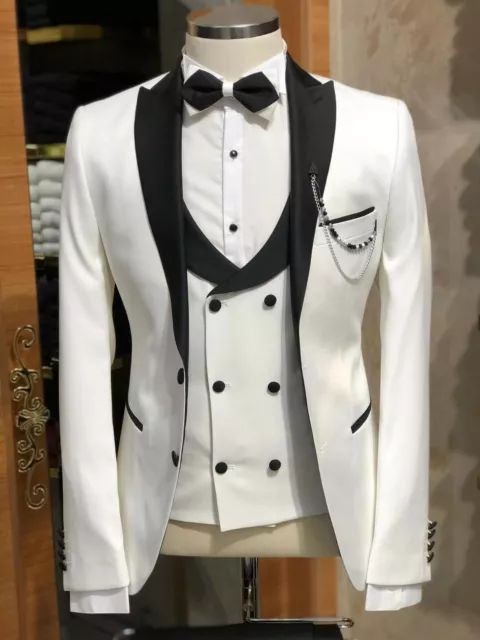 Herren Weiß Anzug Designer Hochzeit Bräutigam Smoking Freizeit (Jacke + Weste +