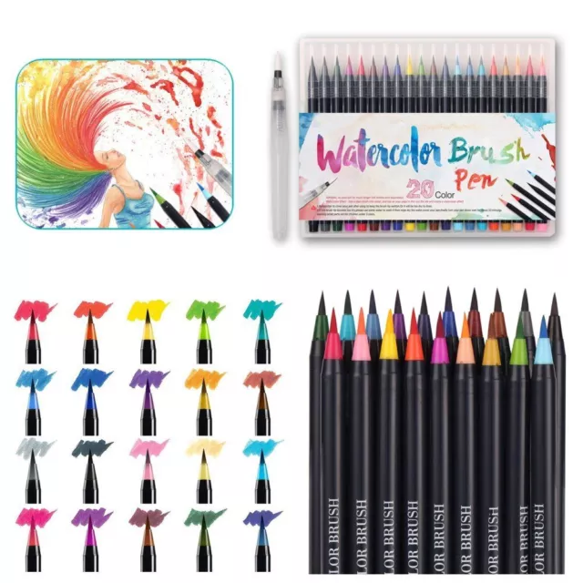 20 Colors Watercolor Pens Drawing Painting Brush Artist Sketch Manga Marker Set