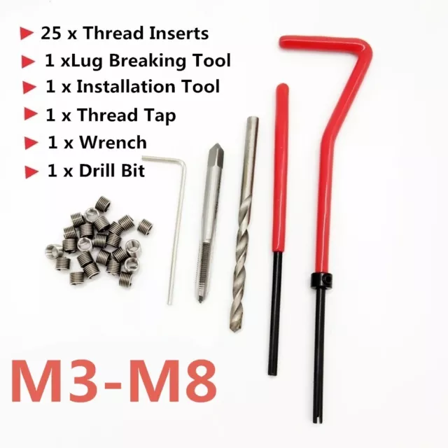 Metric Thread Repair Tool Insert Kit M3 M4 M5 M6 M7 M8 M10  Helicoil Car Coil US