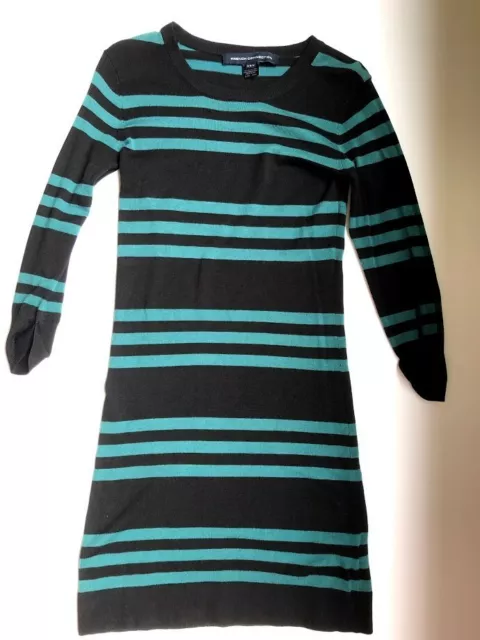 French Connection Sweater Dress Bodycon Black & Green Striped, Size 6